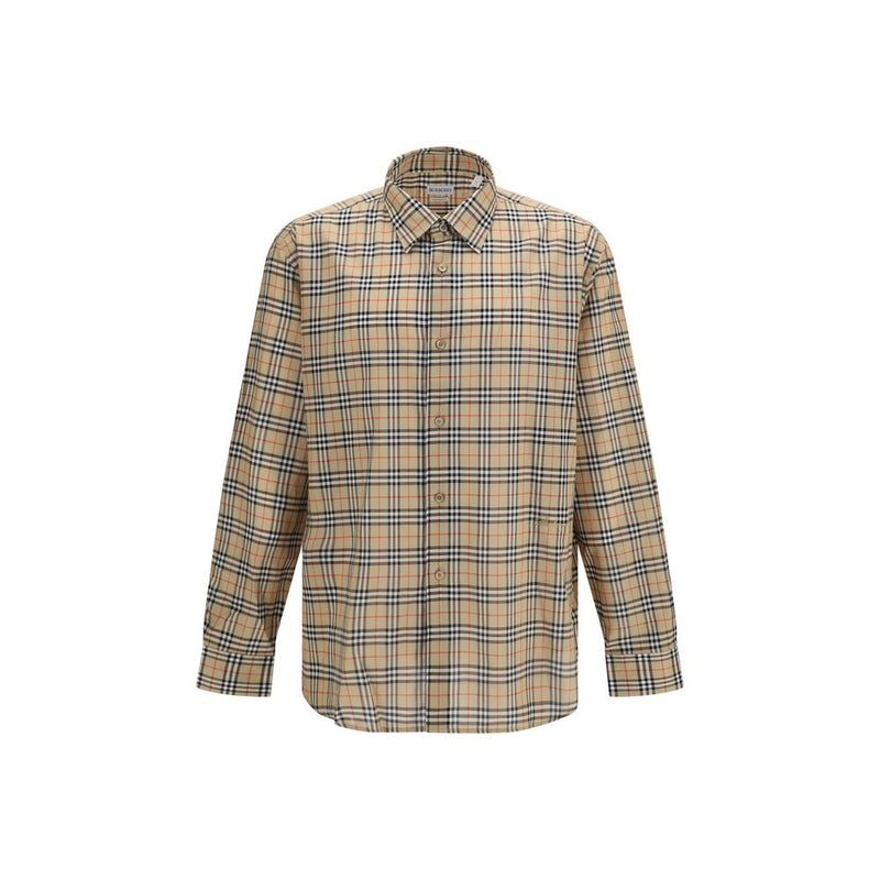 Burberry Beige Cotton Check Pattern Shirt for Men
