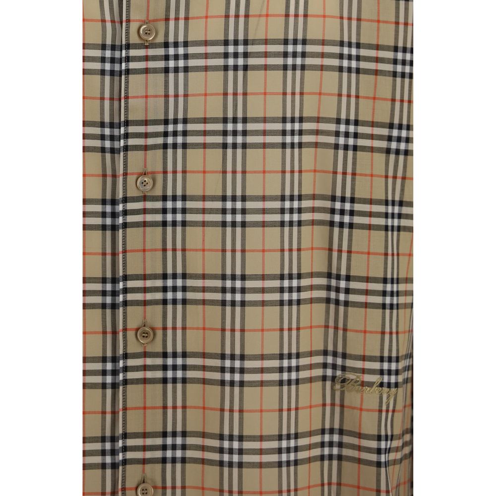 Burberry Beige Cotton Check Pattern Shirt for Men