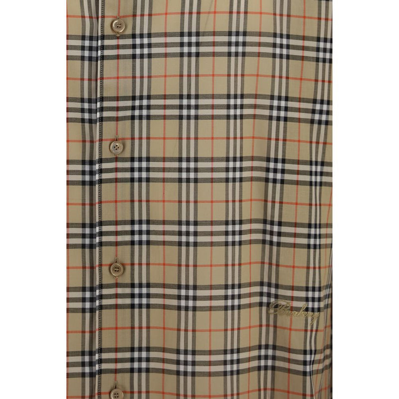 Burberry Beige Cotton Check Pattern Shirt for Men