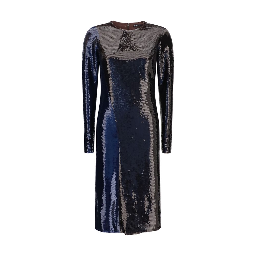 Tom Ford Blue Polyamide Two-Tone Sequin Cocktail Dress