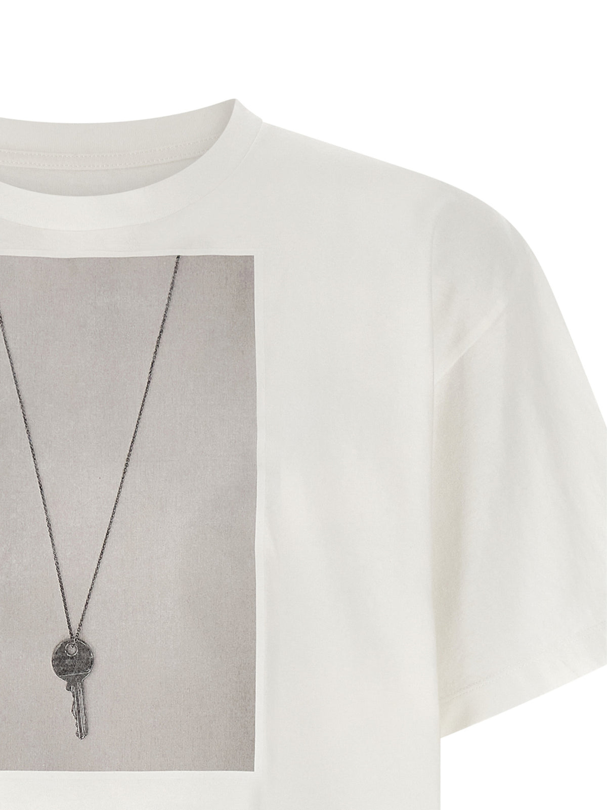 MM6 Maison Margiela White Cotton T-Shirt with Chiave Print