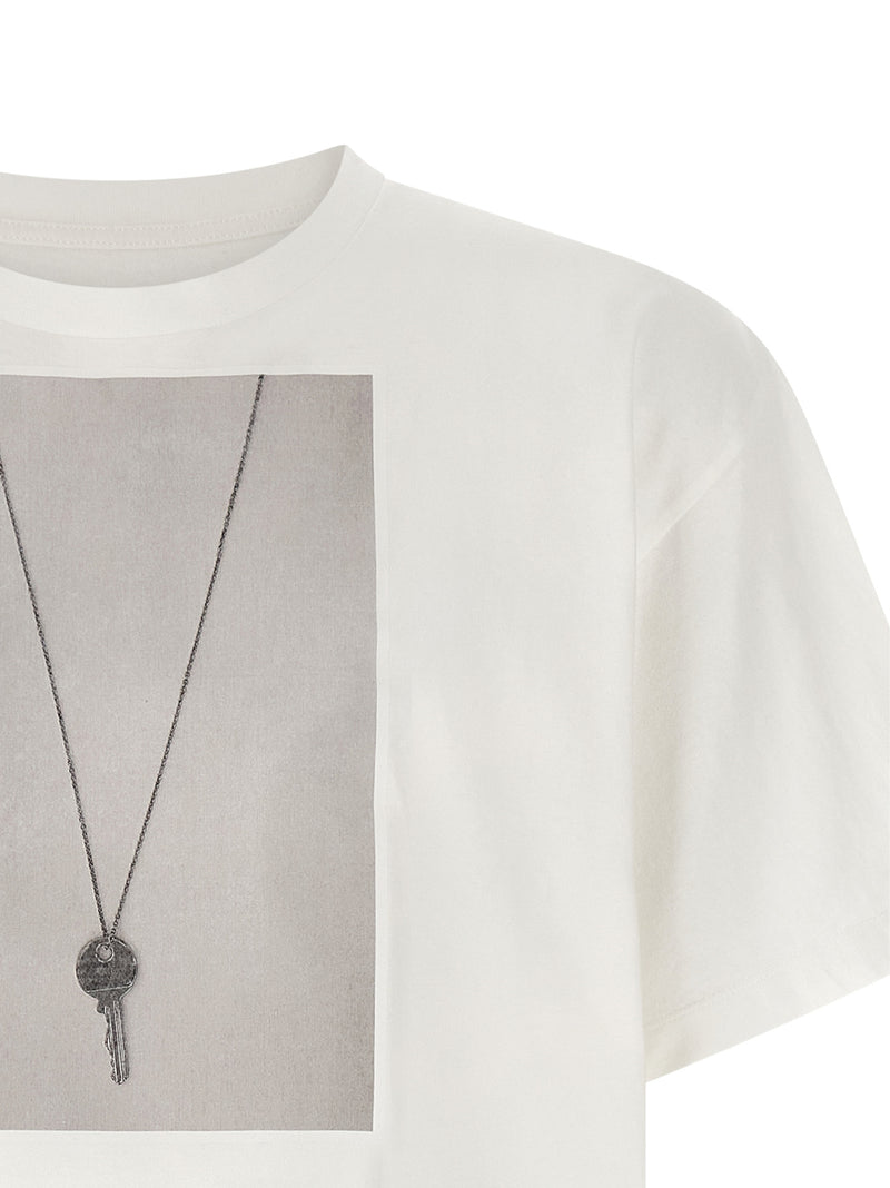 MM6 Maison Margiela White Cotton T-Shirt with Chiave Print