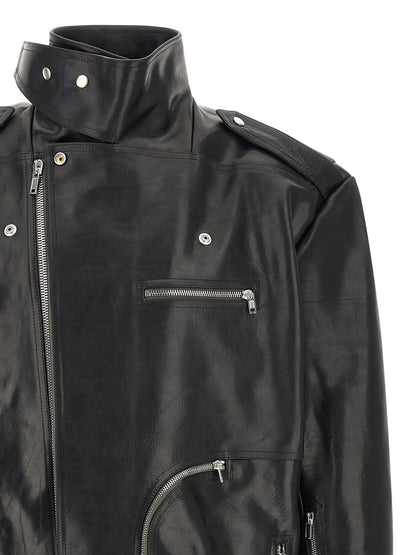 Rick Owens Black Bull Skin Leather Jacket