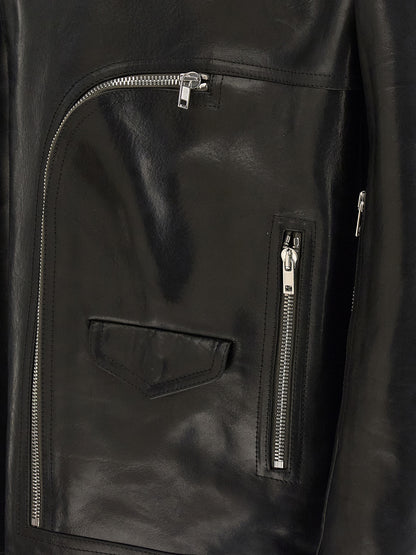 Rick Owens Black Bull Skin Leather Jacket