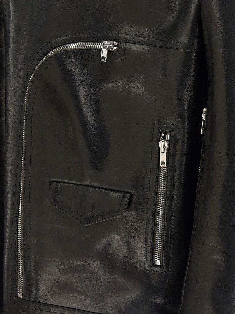 Rick Owens Jumbo Bauhaus Stooges Black Bull Skin Leather Jacket