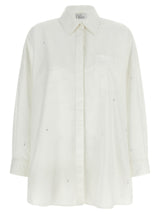 Giuseppe Di Morabito White Cotton Blouse with Crystal Appliqué