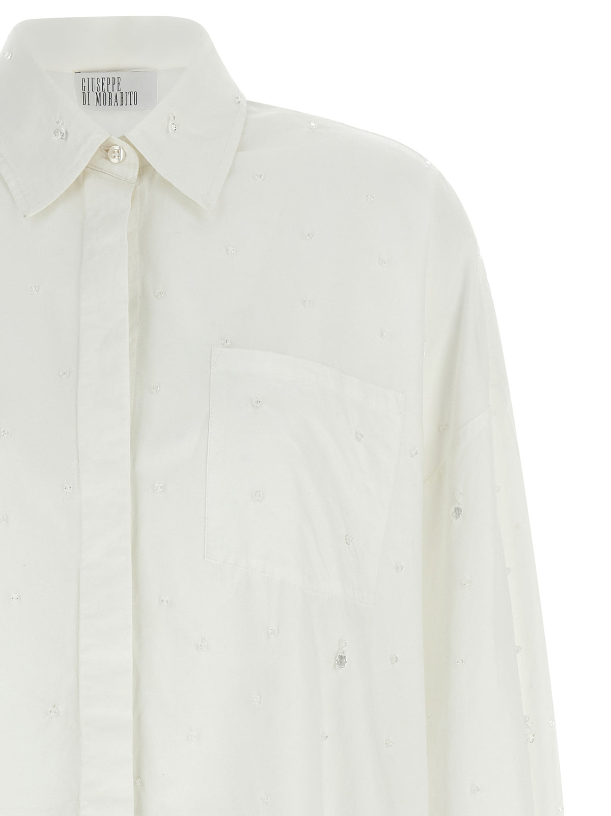 Giuseppe Di Morabito White Cotton Blouse with Crystal Appliqué