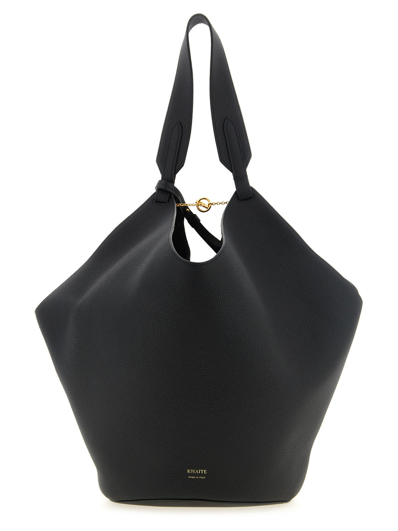 Khaite Black Calfskin Tote Bag - Lotus Midi Style