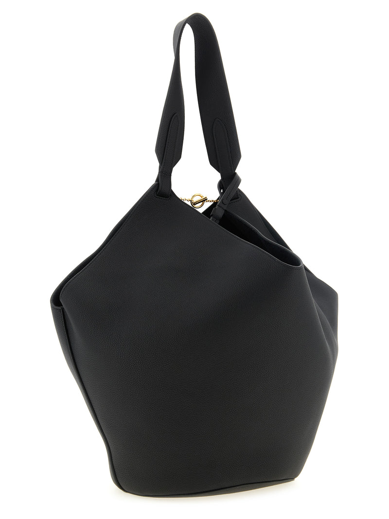 Khaite Black Calfskin Tote Bag - Lotus Midi Style