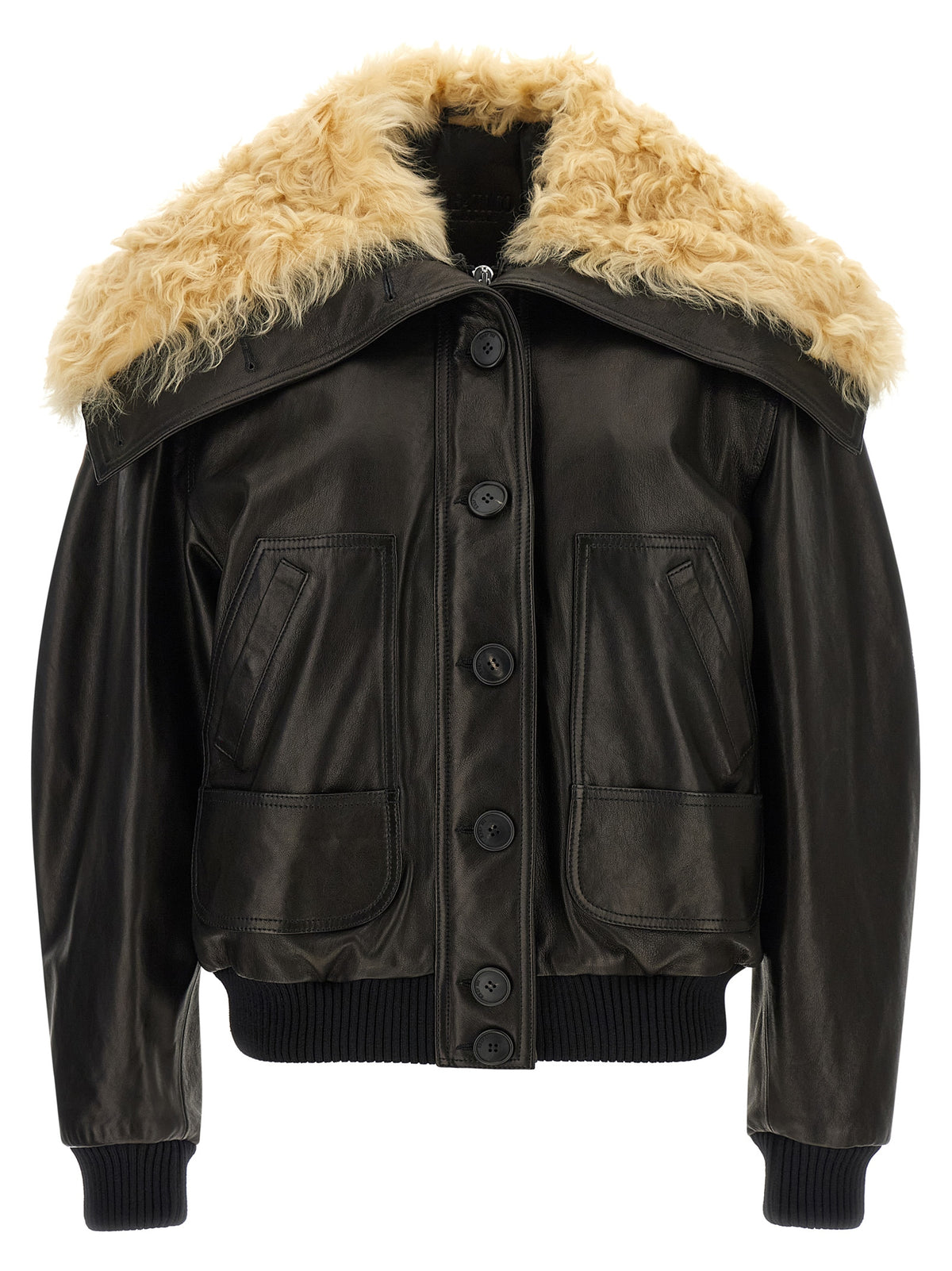 The Attico Black Lamb Leather Bomber Jacket