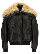 The Attico Black Lamb Leather Bomber Jacket