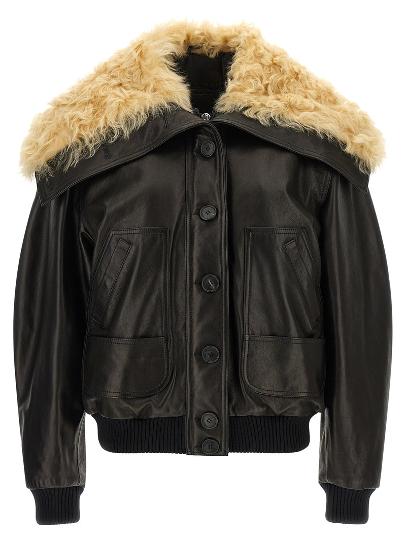 The Attico Black Lamb Leather Bomber Jacket