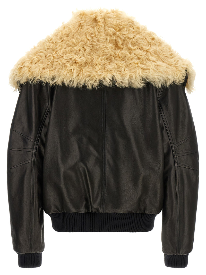 The Attico Black Lamb Leather Bomber Jacket