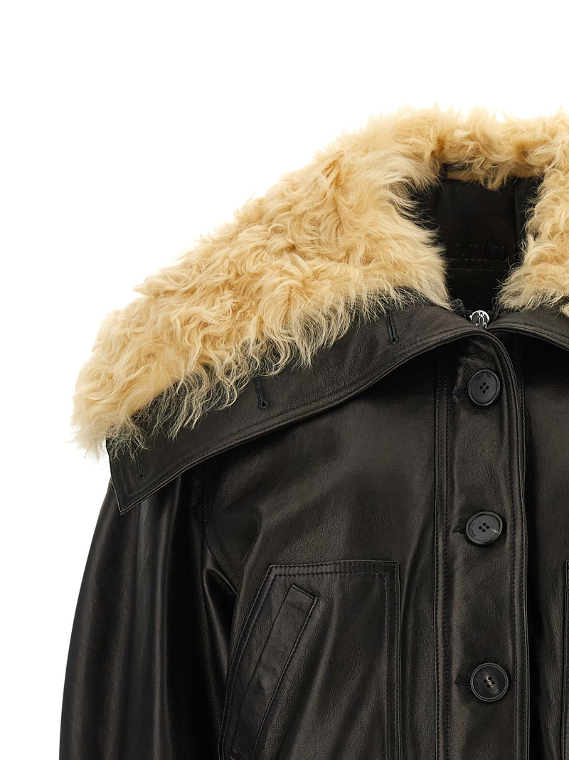 The Attico Black Lamb Leather Bomber Jacket