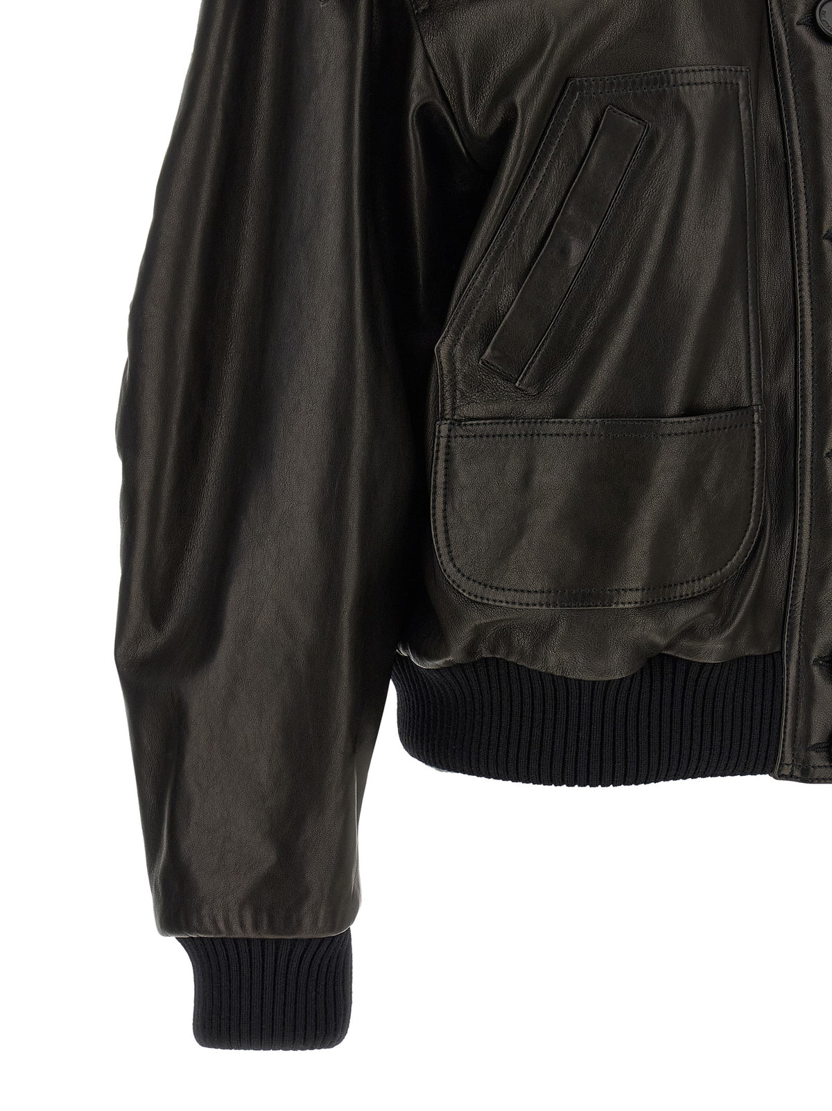 The Attico Black Lamb Leather Bomber Jacket
