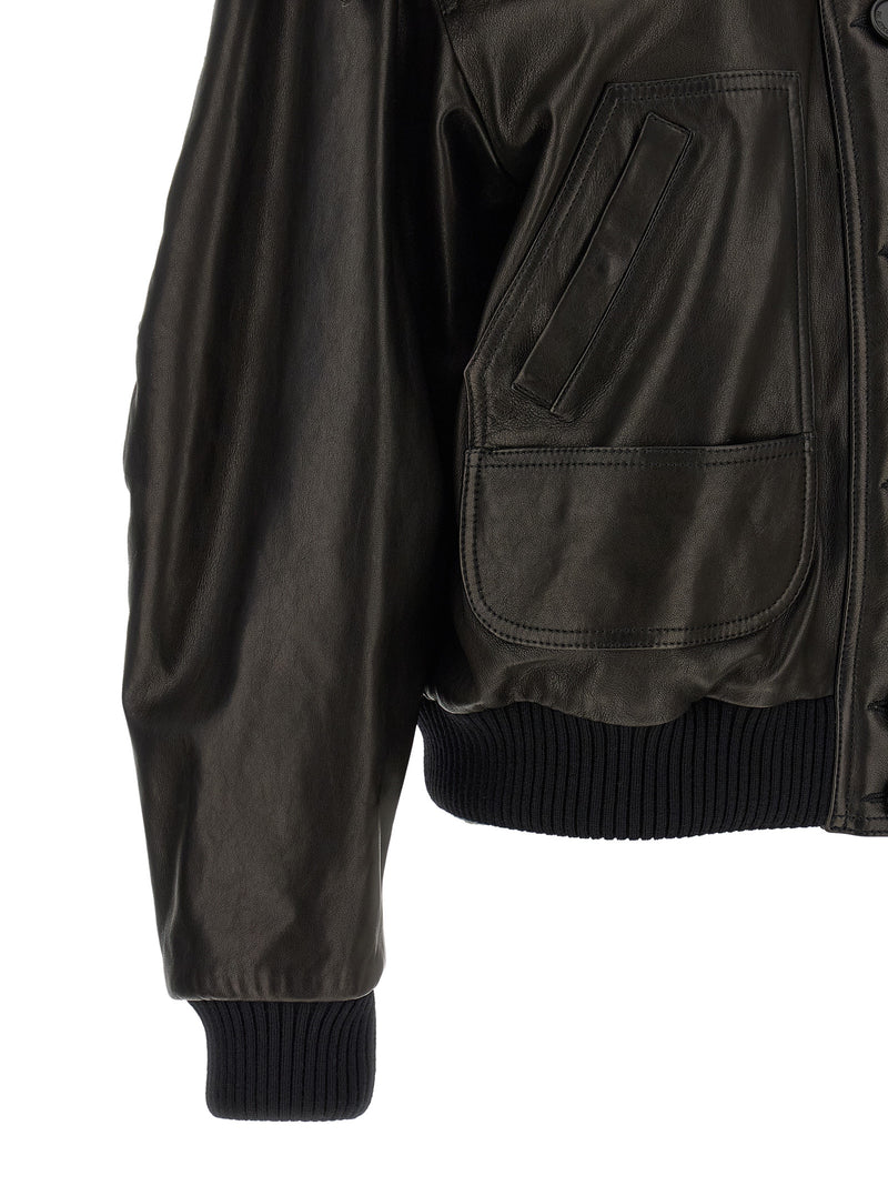 The Attico Black Lamb Leather Bomber Jacket