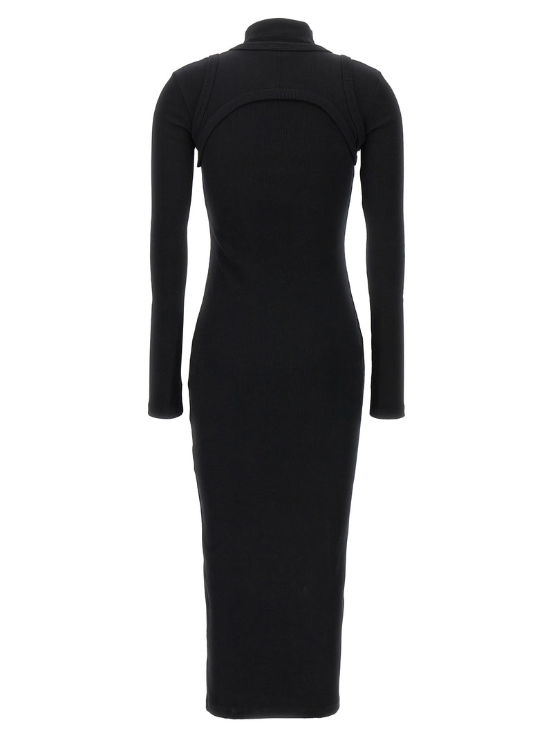 Off-White Black Cotton Midi Dress with Cut-Out Detail