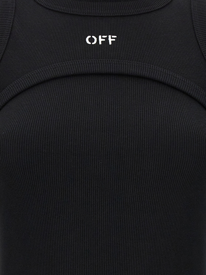 Off-White Black Cotton Midi Dress with Cut-Out Detail