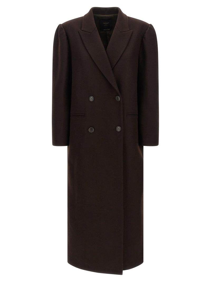 Twinset Brown Wool Coat - Elegant and Stylish