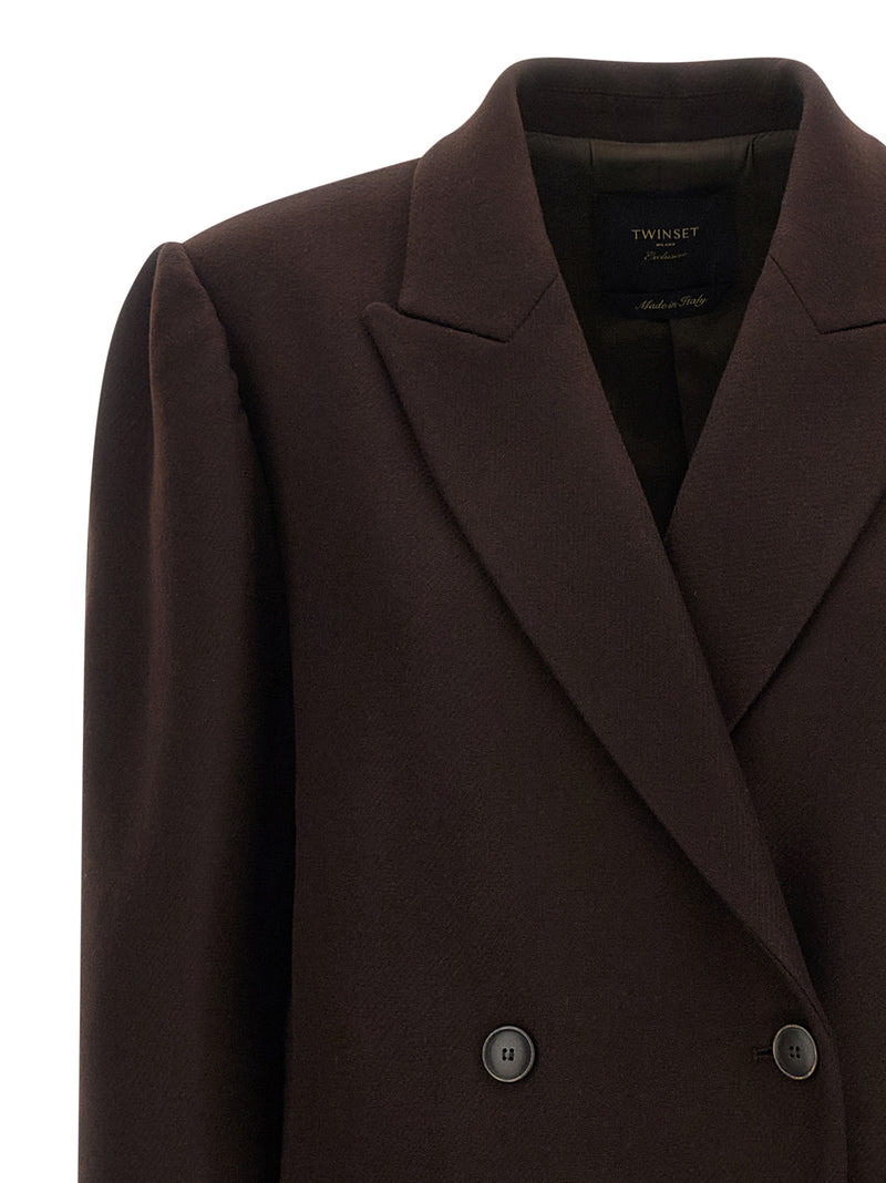 Twinset Brown Wool Coat - Elegant and Stylish