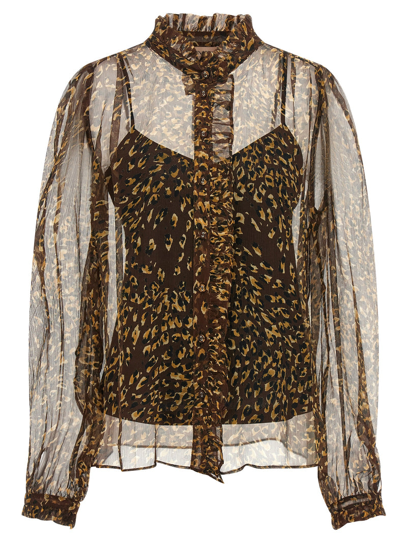 Twinset Brown Polyester Blouse - Elegant Animal Print