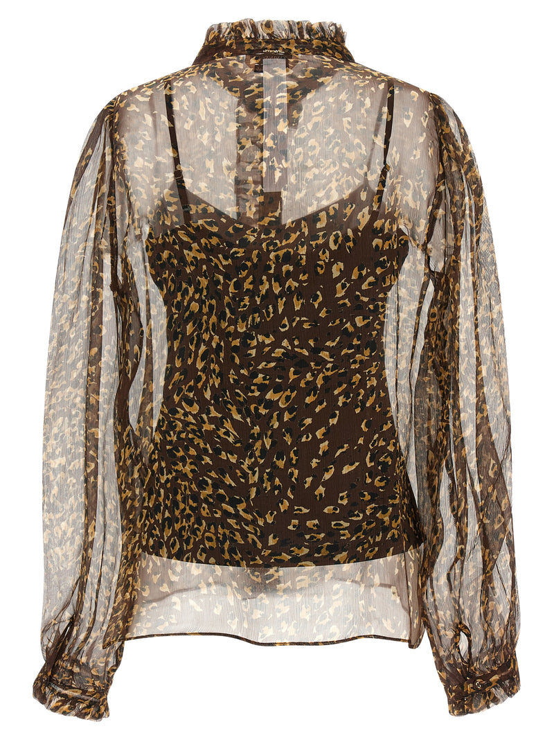 Twinset Brown Polyester Blouse - Elegant Animal Print