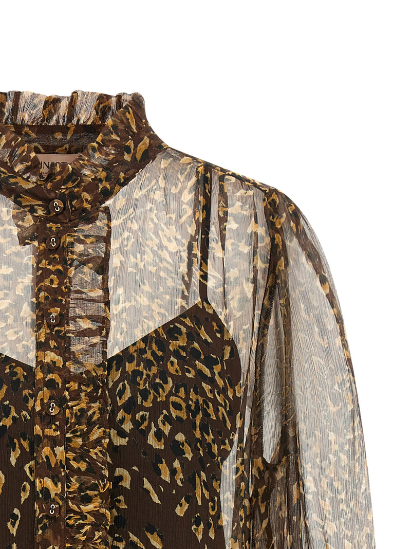Twinset Brown Polyester Blouse - Elegant Animal Print