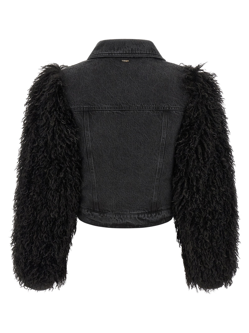 Twinset Black Cotton Denim Jacket - Stylish Cropped Design