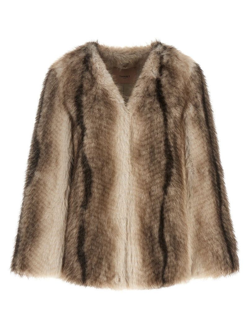 Twinset Brown Polyester Full-Length Jacket - Avant-Garde Elegance