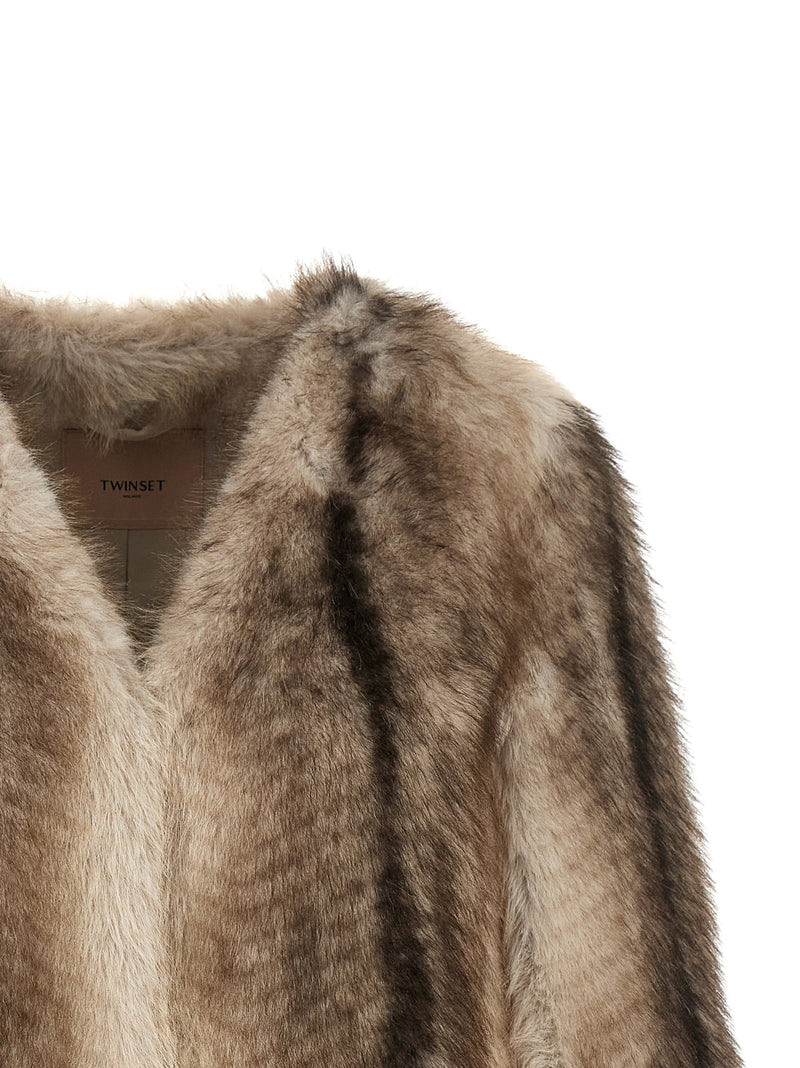 Twinset Brown Polyester Full-Length Jacket - Avant-Garde Elegance