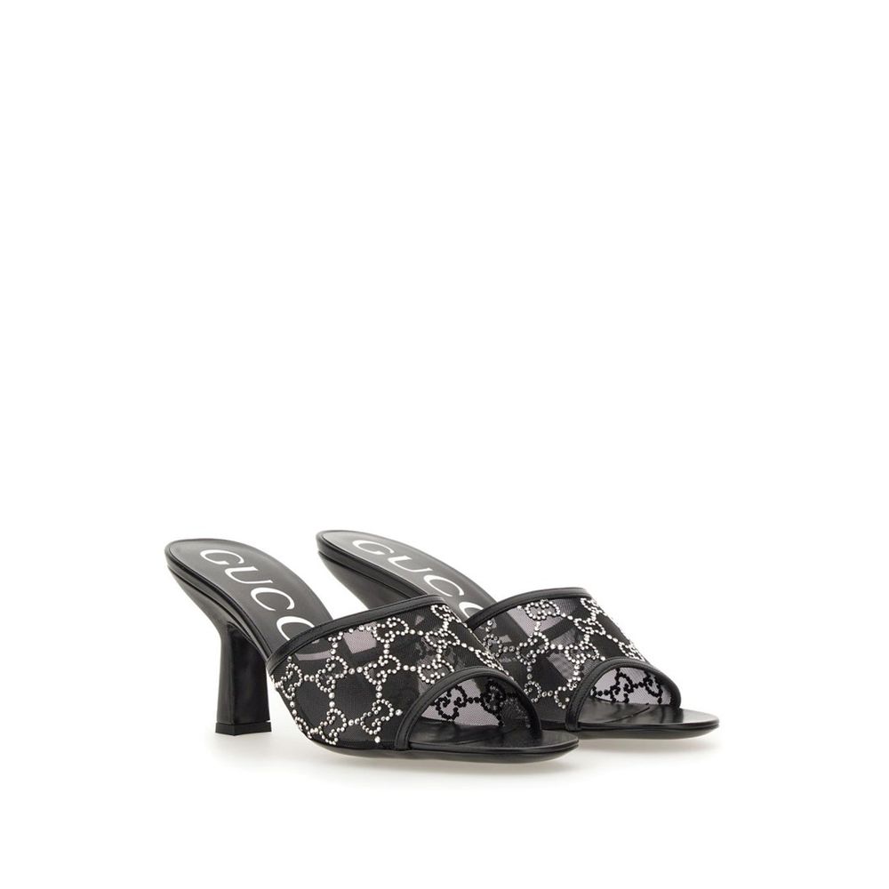 Gucci Black Polyamide Mules with Crystals