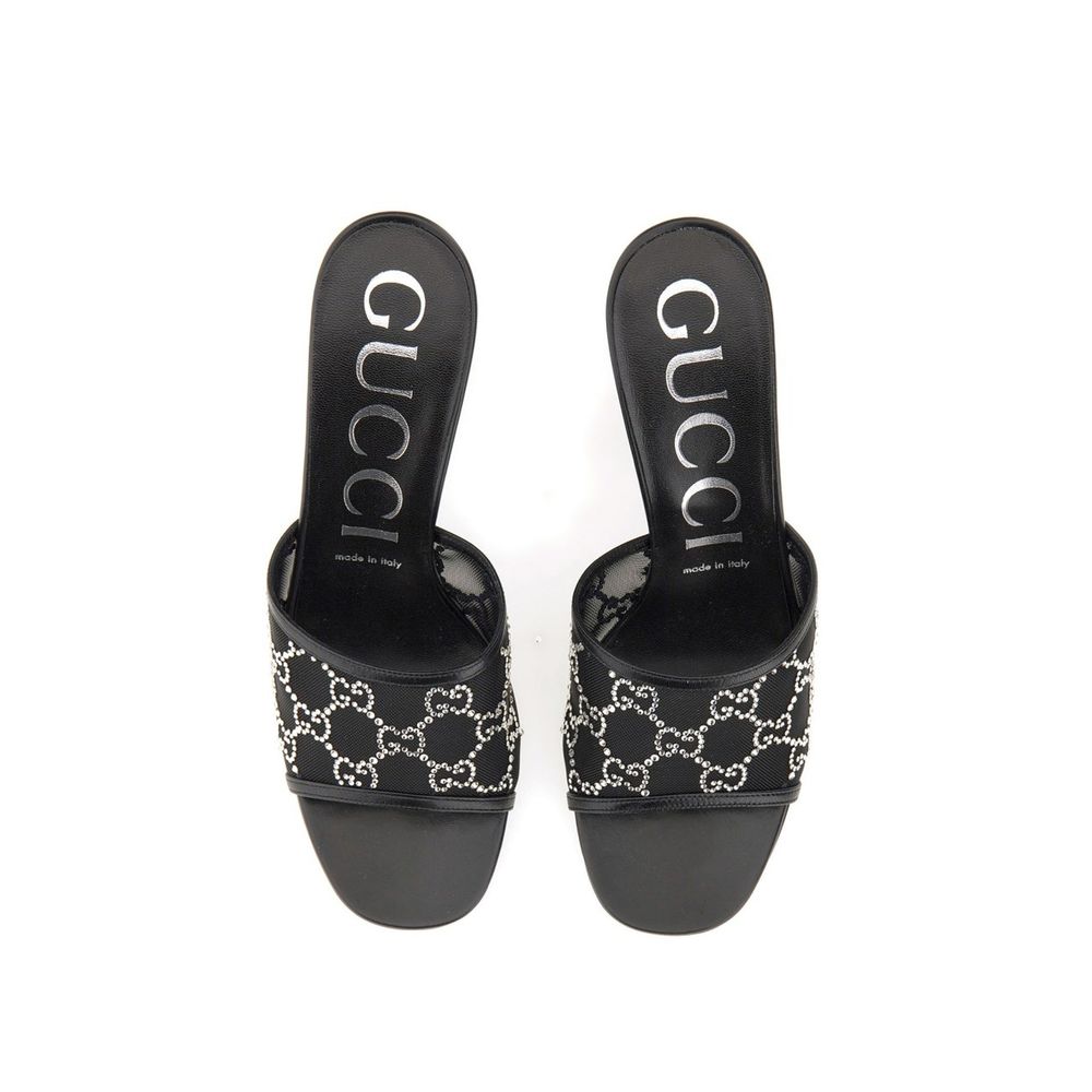 Gucci Black Polyamide Mules with Crystals