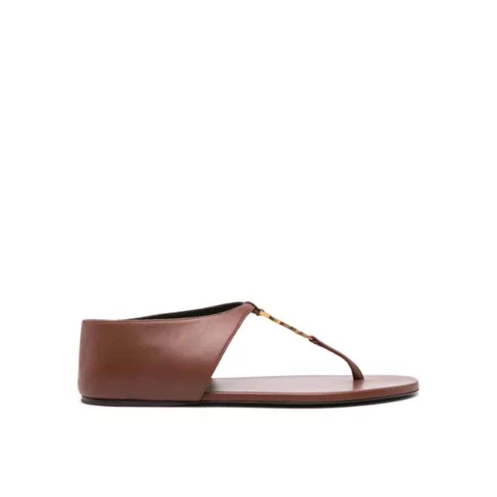 Saint Laurent Brown Lamb Leather Flip-Flop Sandals for Women
