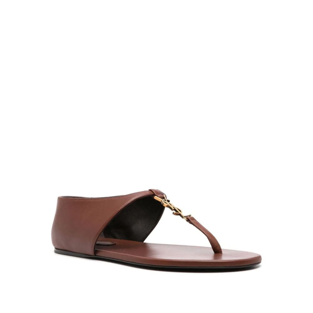 Saint Laurent Brown Lamb Leather Flip-Flop Sandals for Women