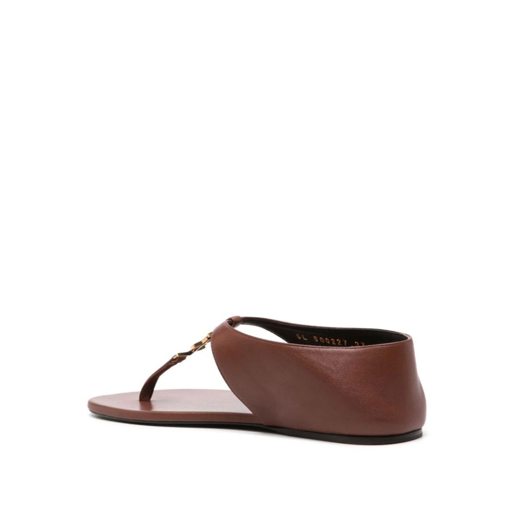 Saint Laurent Brown Lamb Leather Flip-Flop Sandals for Women