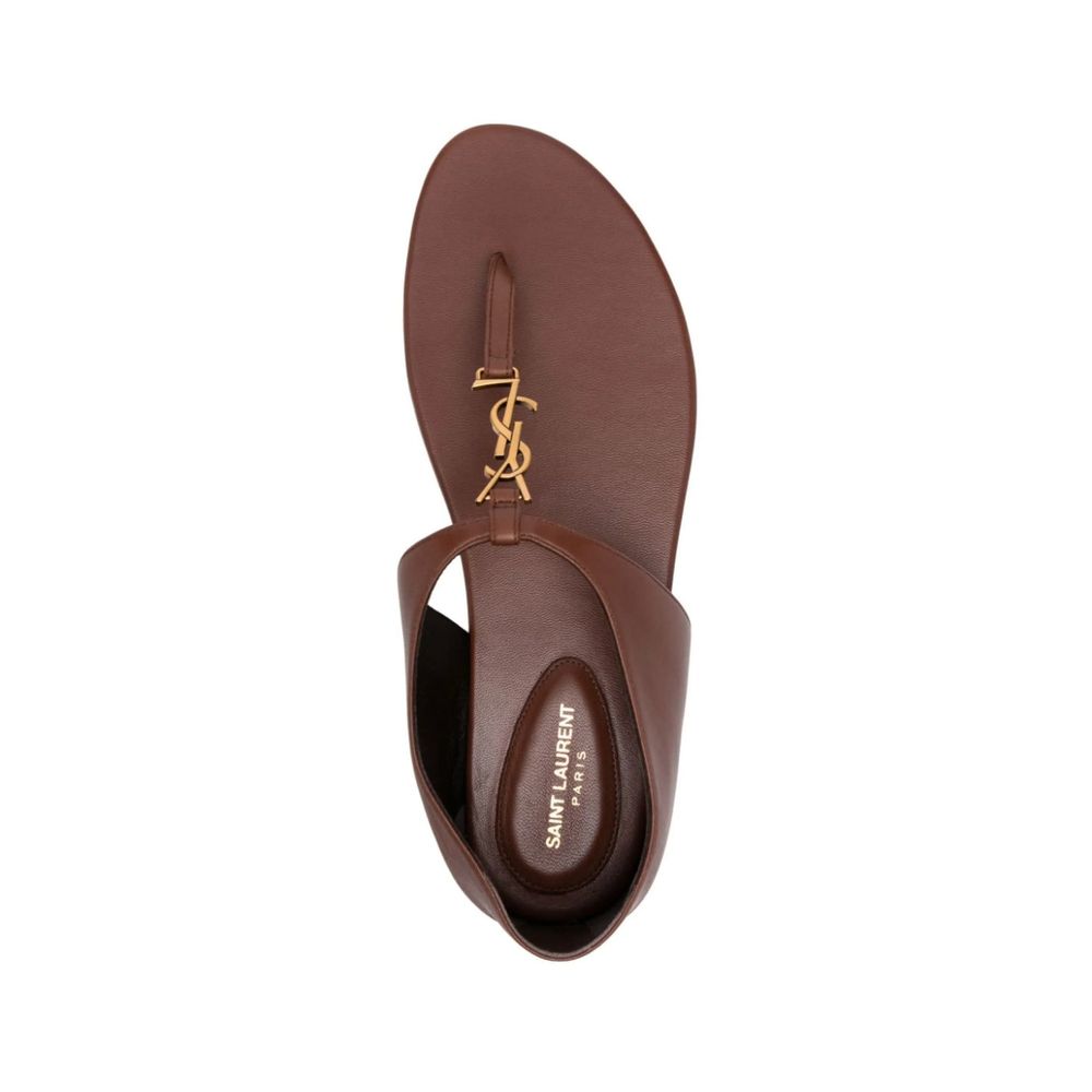 Saint Laurent Brown Lamb Leather Flip-Flop Sandals for Women