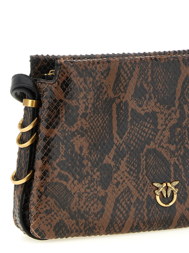 PINKO Brown Calfskin Crossbody Bag with Python Print