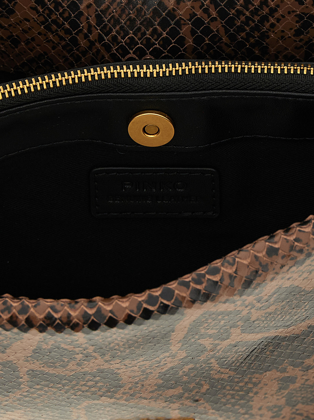 PINKO Brown Calfskin Crossbody Bag with Python Print