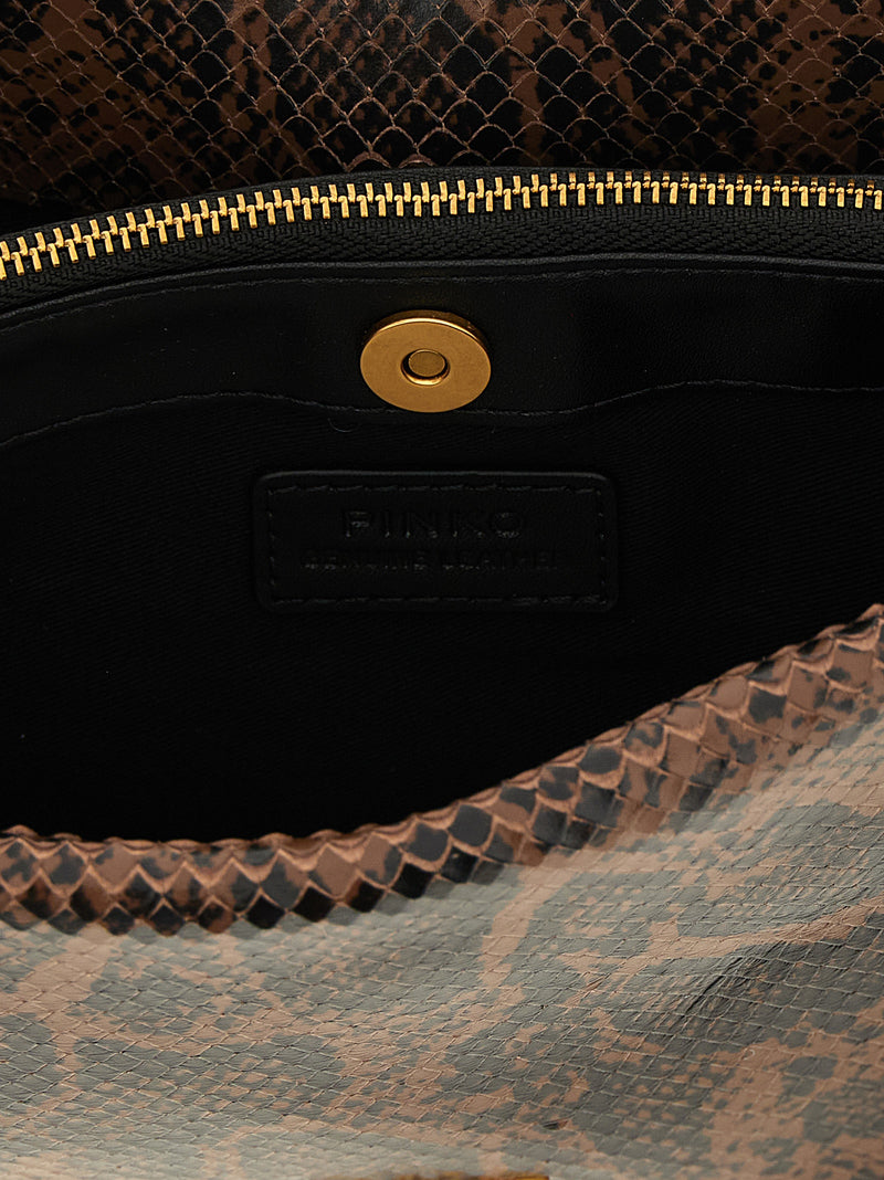 PINKO Brown Calfskin Crossbody Bag with Python Print