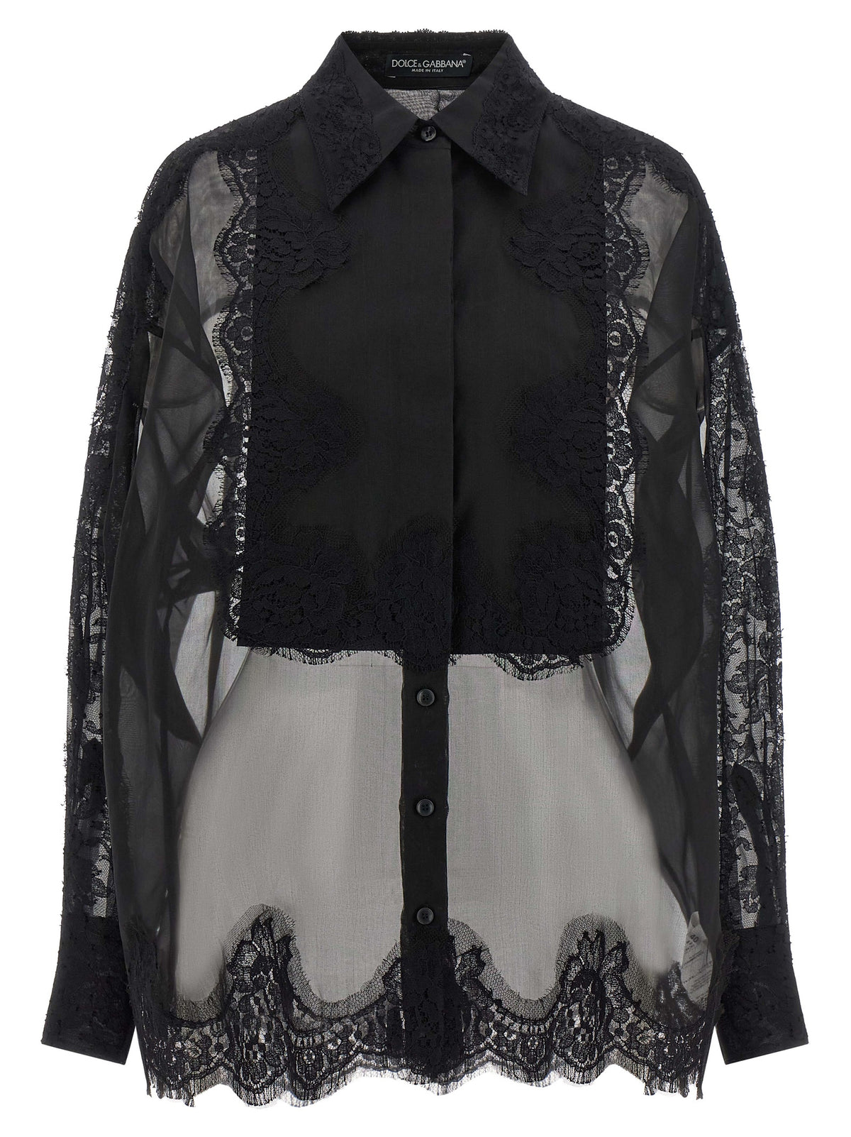 Dolce & Gabbana Black Silk Blouse with Lace Inserts