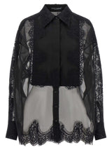 Dolce & Gabbana Black Silk Blouse with Lace Inserts