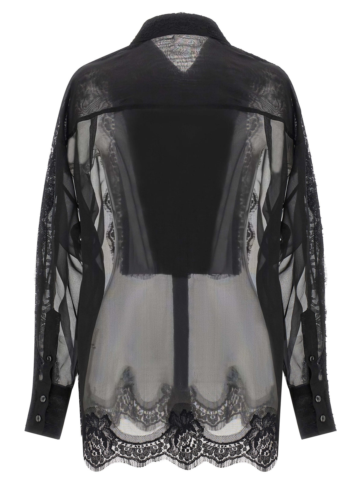 Dolce & Gabbana Black Silk Blouse with Lace Inserts