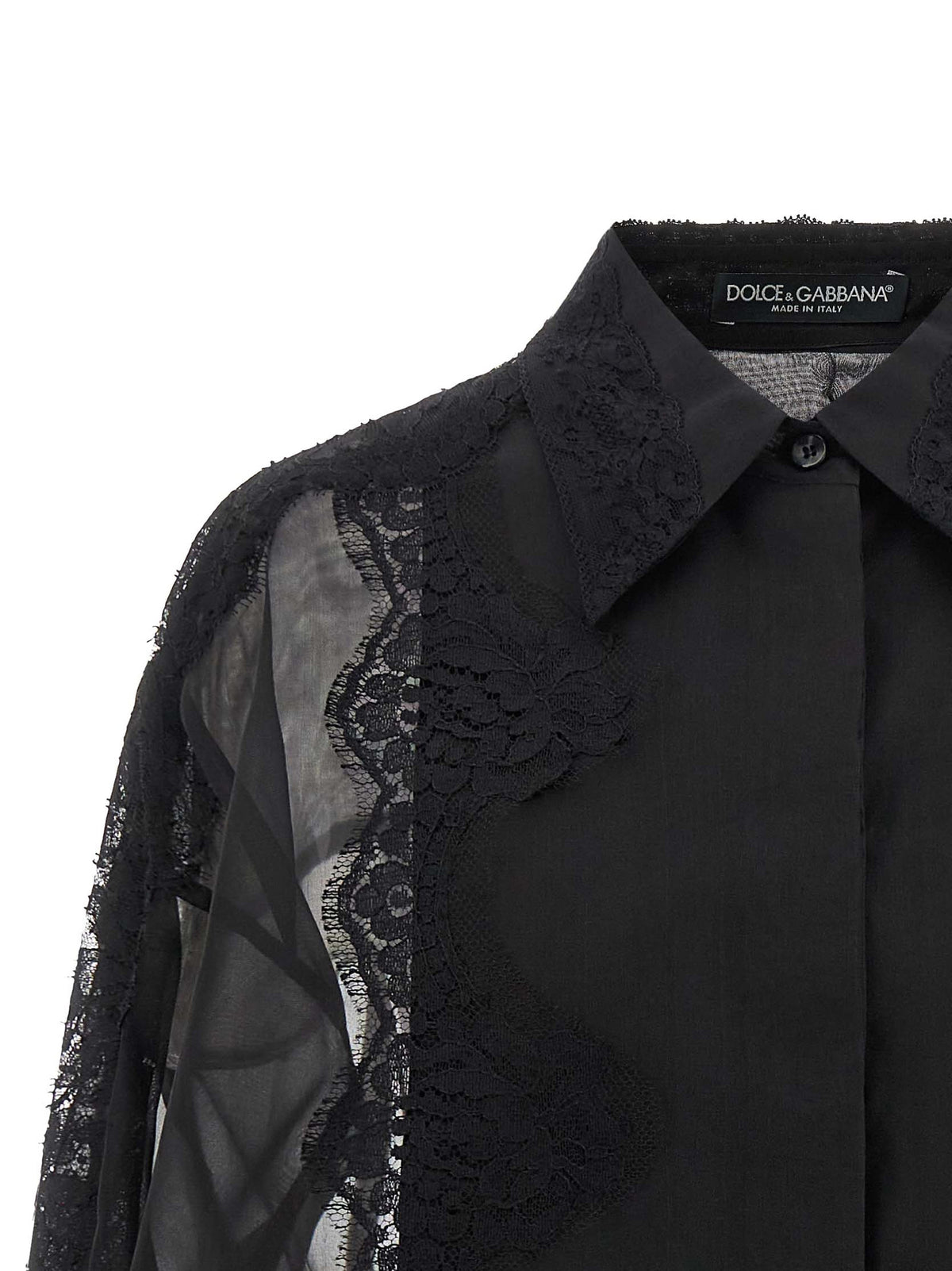 Dolce & Gabbana Black Silk Blouse with Lace Inserts