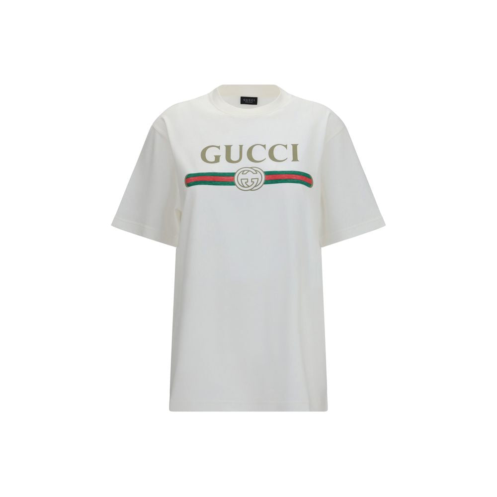 Gucci White Cotton and Silk Jersey T-Shirt for Women