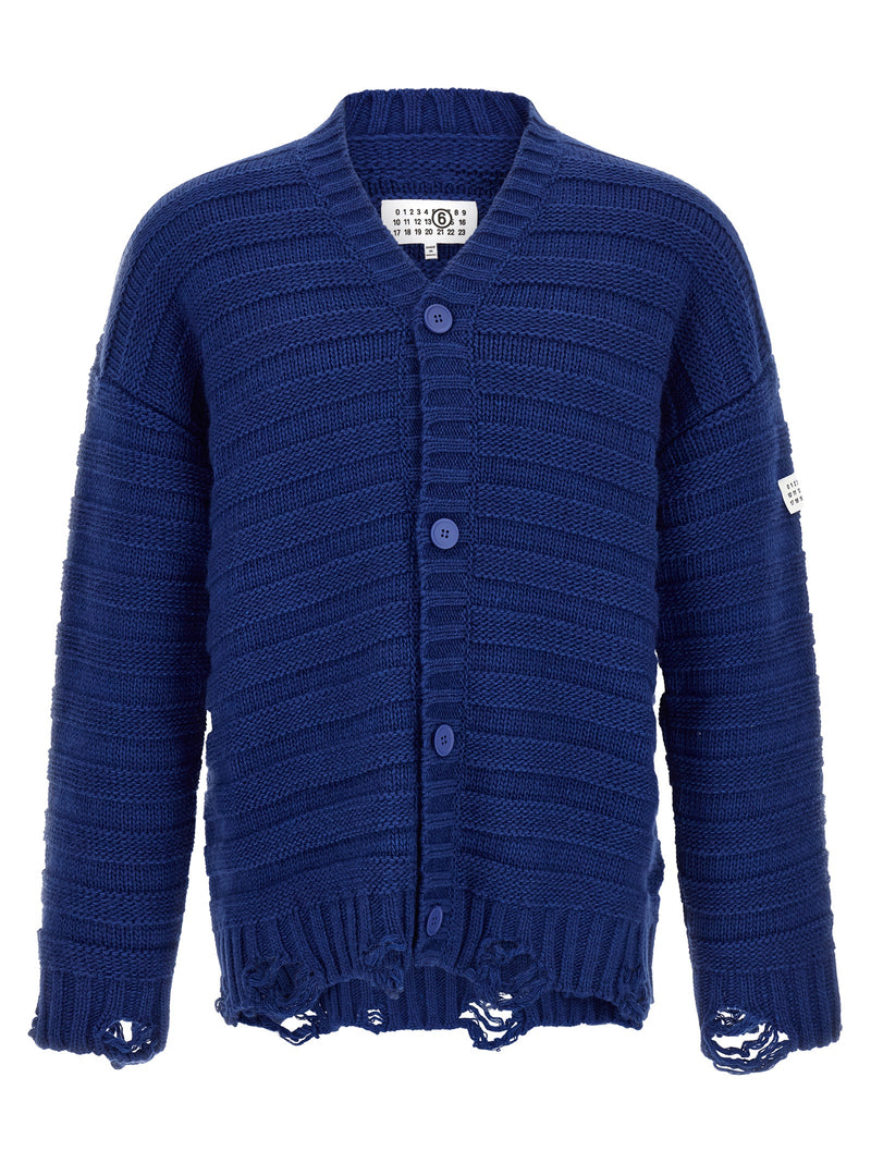 MM6 Maison Margiela Blue Virgin Wool Cardigan for Men