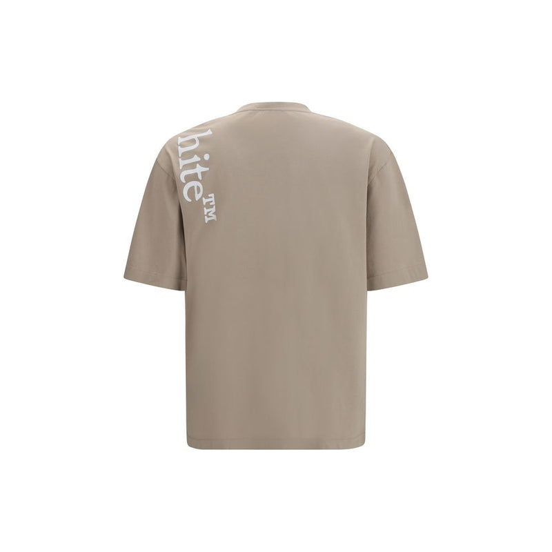 Off-White Vertical Bookish Beige Cotton T-Shirt