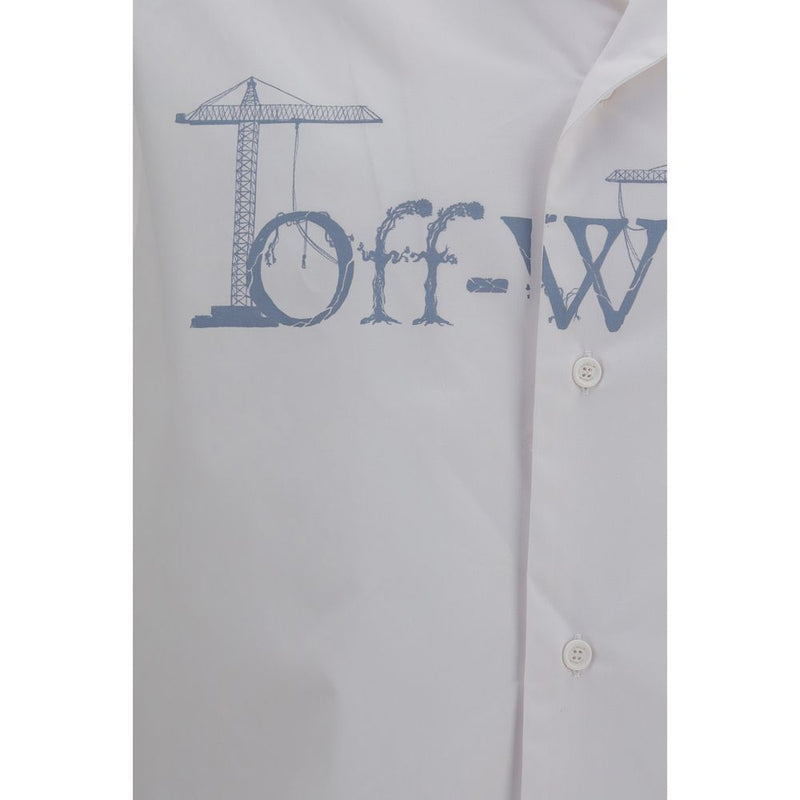 Off-White White Cotton Pattern Shirt - City Nature Bowling Shirt
