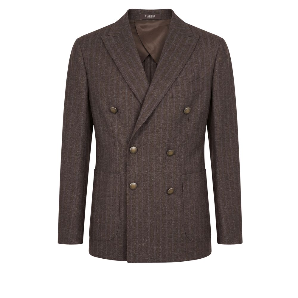Peserico Brown Wool Double-Breasted Blazer for Men