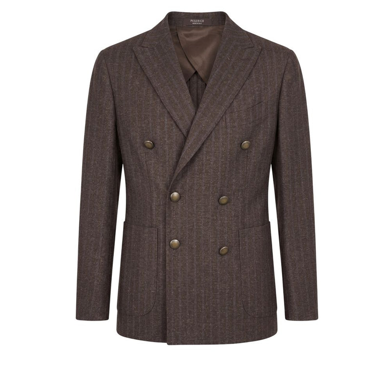 Peserico Brown Wool Double-Breasted Blazer for Men