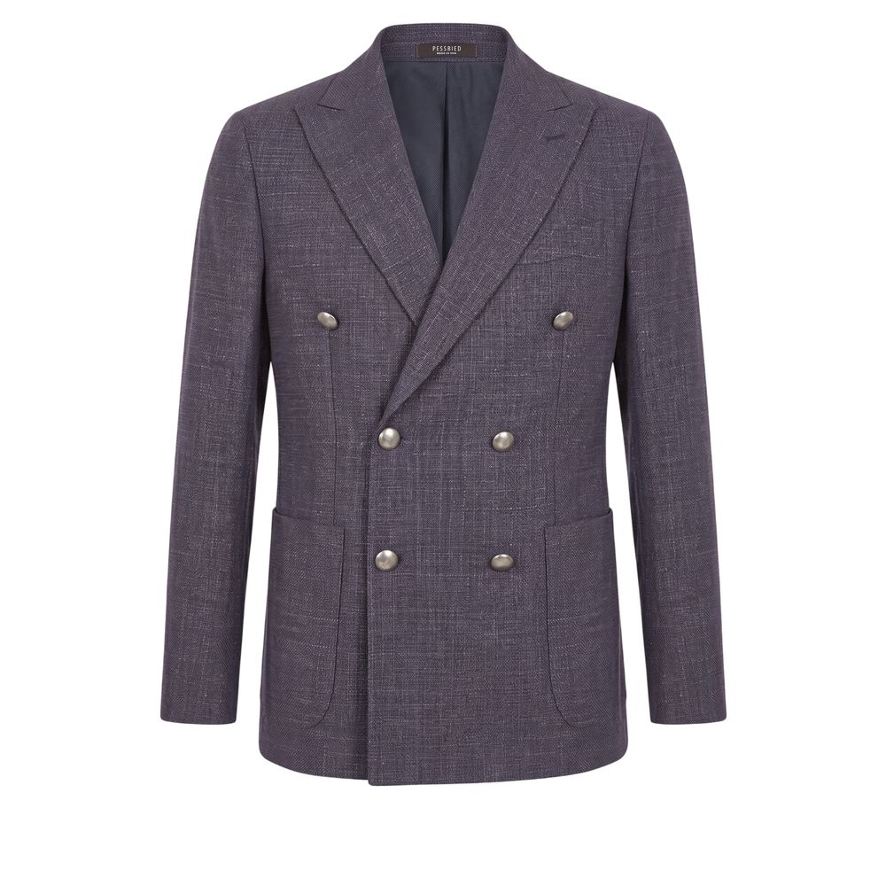 Peserico Blue Wool Double-Breasted Blazer for Men